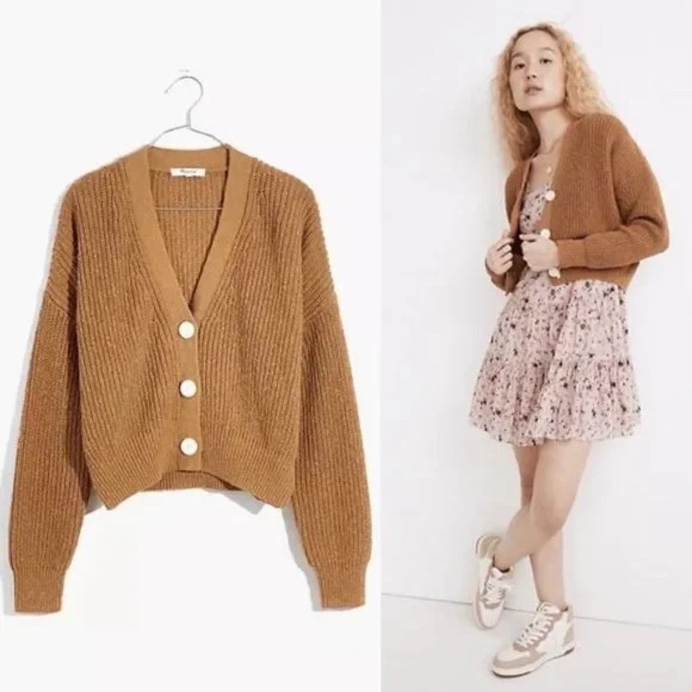 Madewell  Greywood Crop Cardigan Sweater in Toffee XXS
